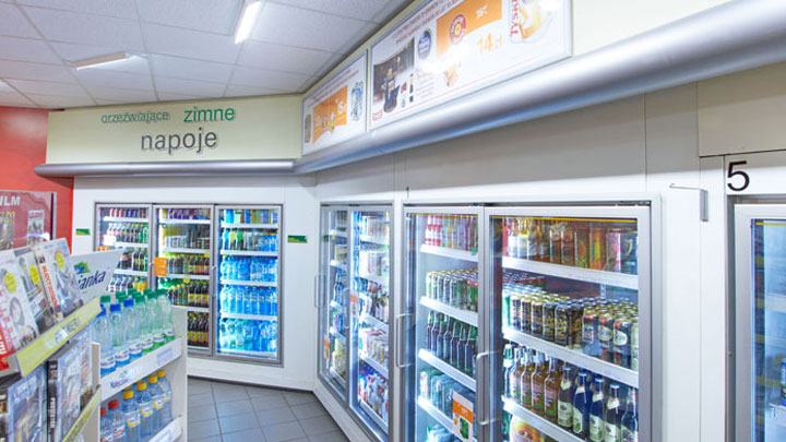 폴란드 Kraków에 있는 BP 주유소의 냉장고